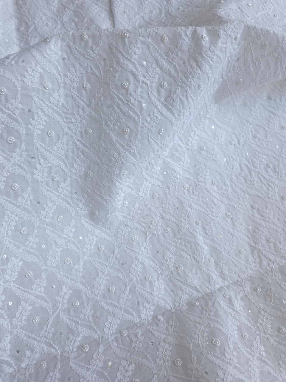 Full white cotton suit with superfine chikankari and embellishments