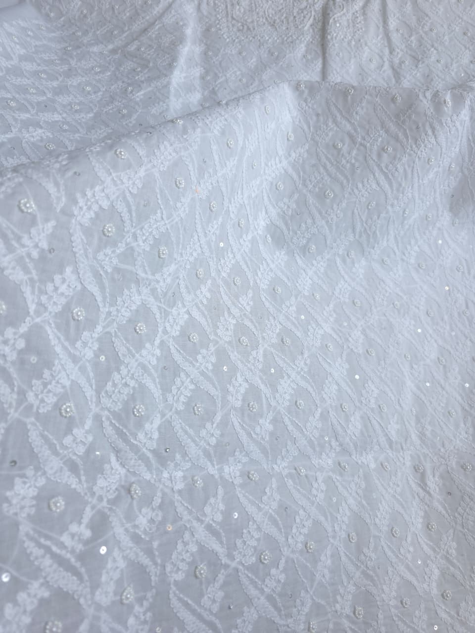 Full white cotton suit with superfine chikankari and embellishments
