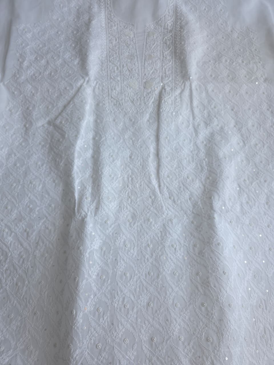 Full white cotton suit with superfine chikankari and embellishments