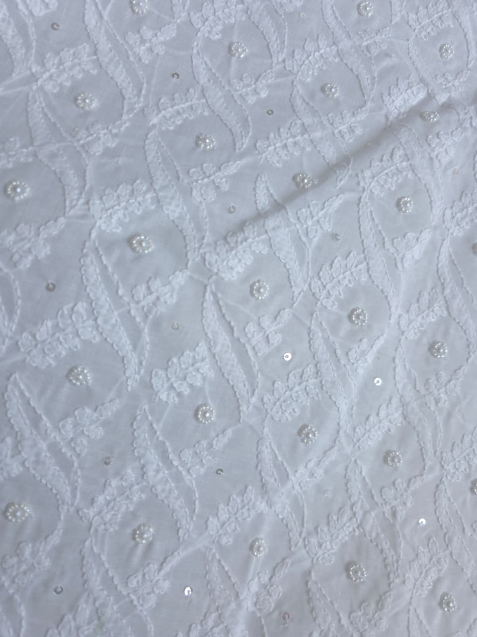 Full white cotton suit with superfine chikankari and embellishments