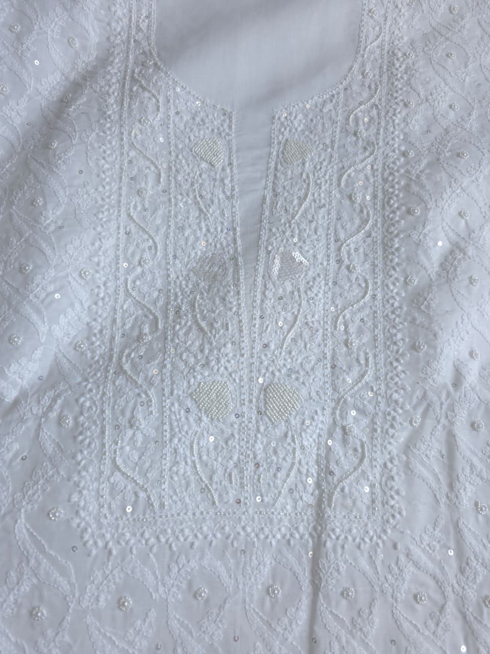 Full white cotton suit with superfine chikankari and embellishments