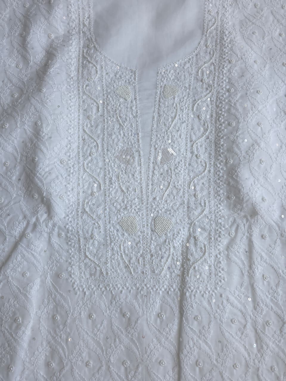 Full white cotton suit with superfine chikankari and embellishments