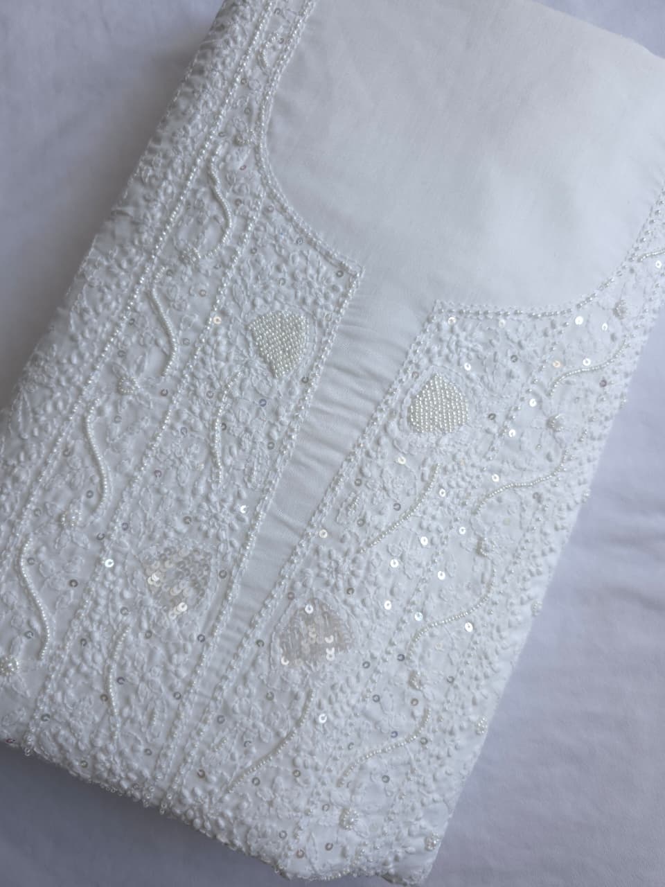 Full white cotton suit with superfine chikankari and embellishments