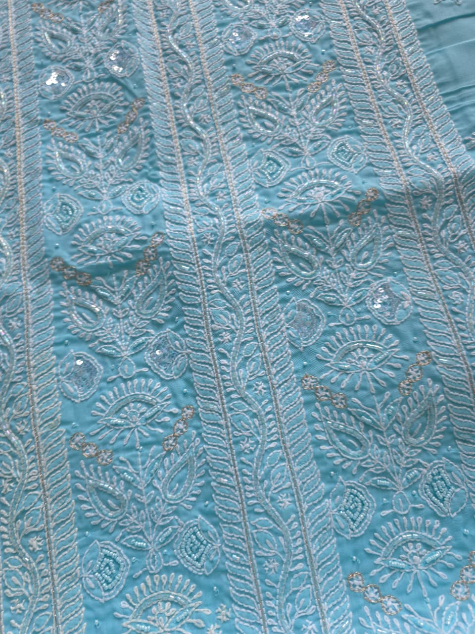 Sky blue Cotton full set with fine handwork and embellishments