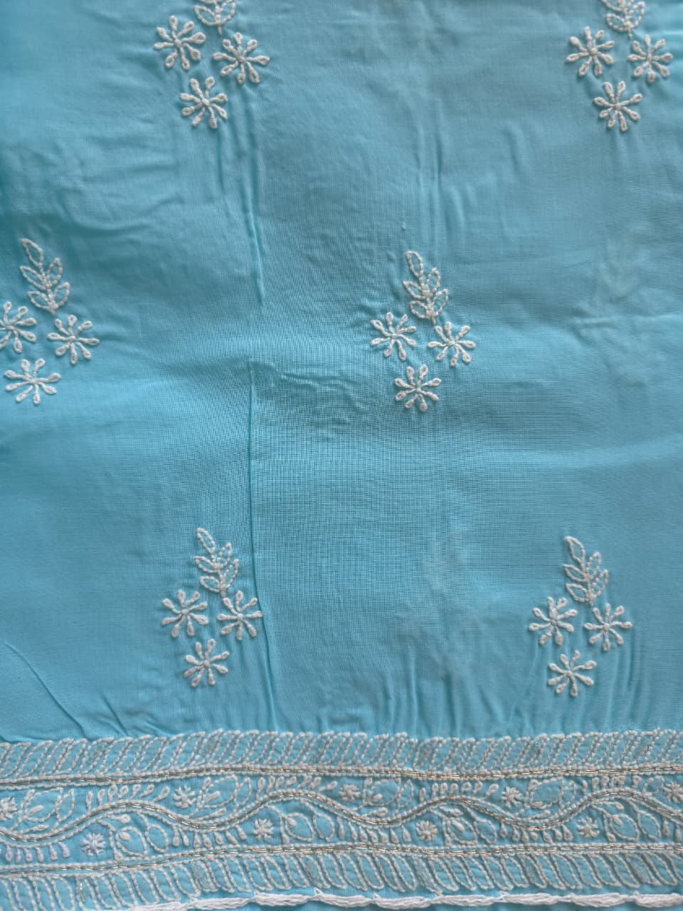 Sky blue Cotton full set with fine handwork and embellishments