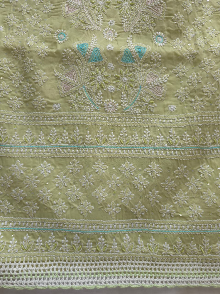 Image of Pista Green cotton full suit with chikankari and embellishments