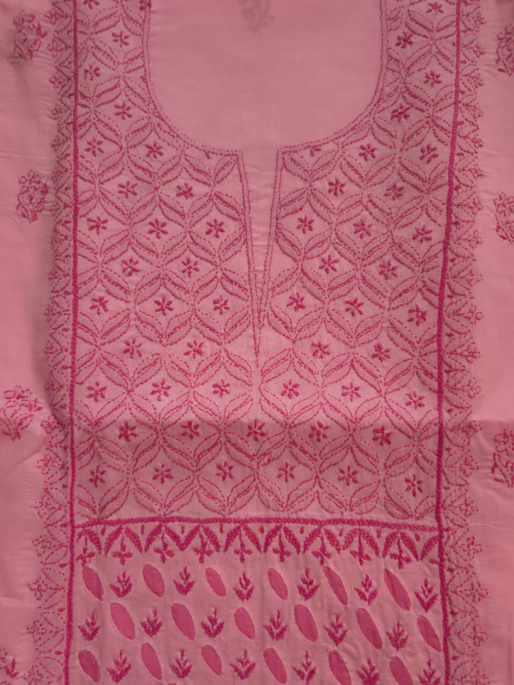 Image of Pink cotton full set with fine handwork &amp; Daraz (applique)