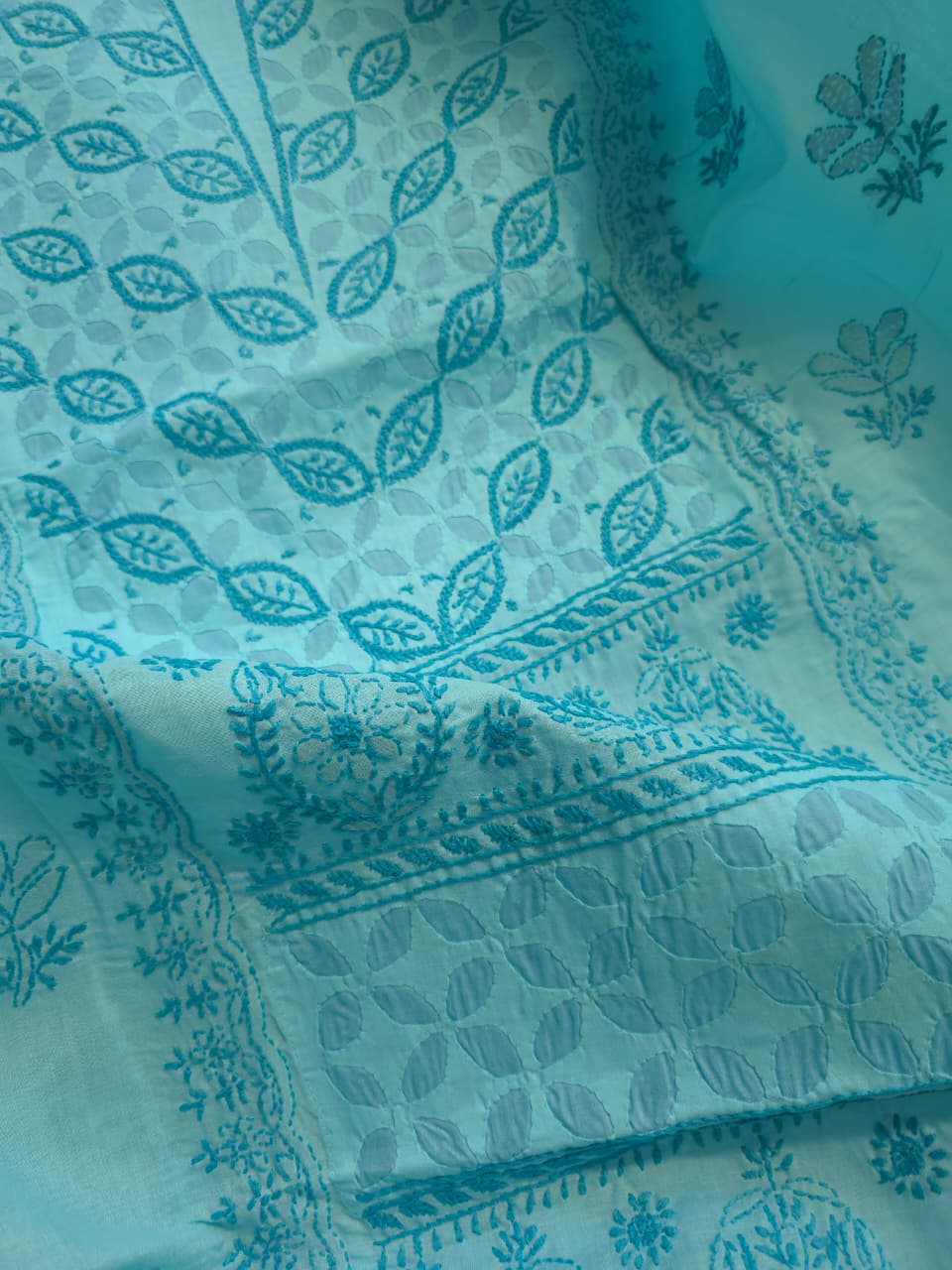 Blue Cotton full set with chikankari and Applique work
