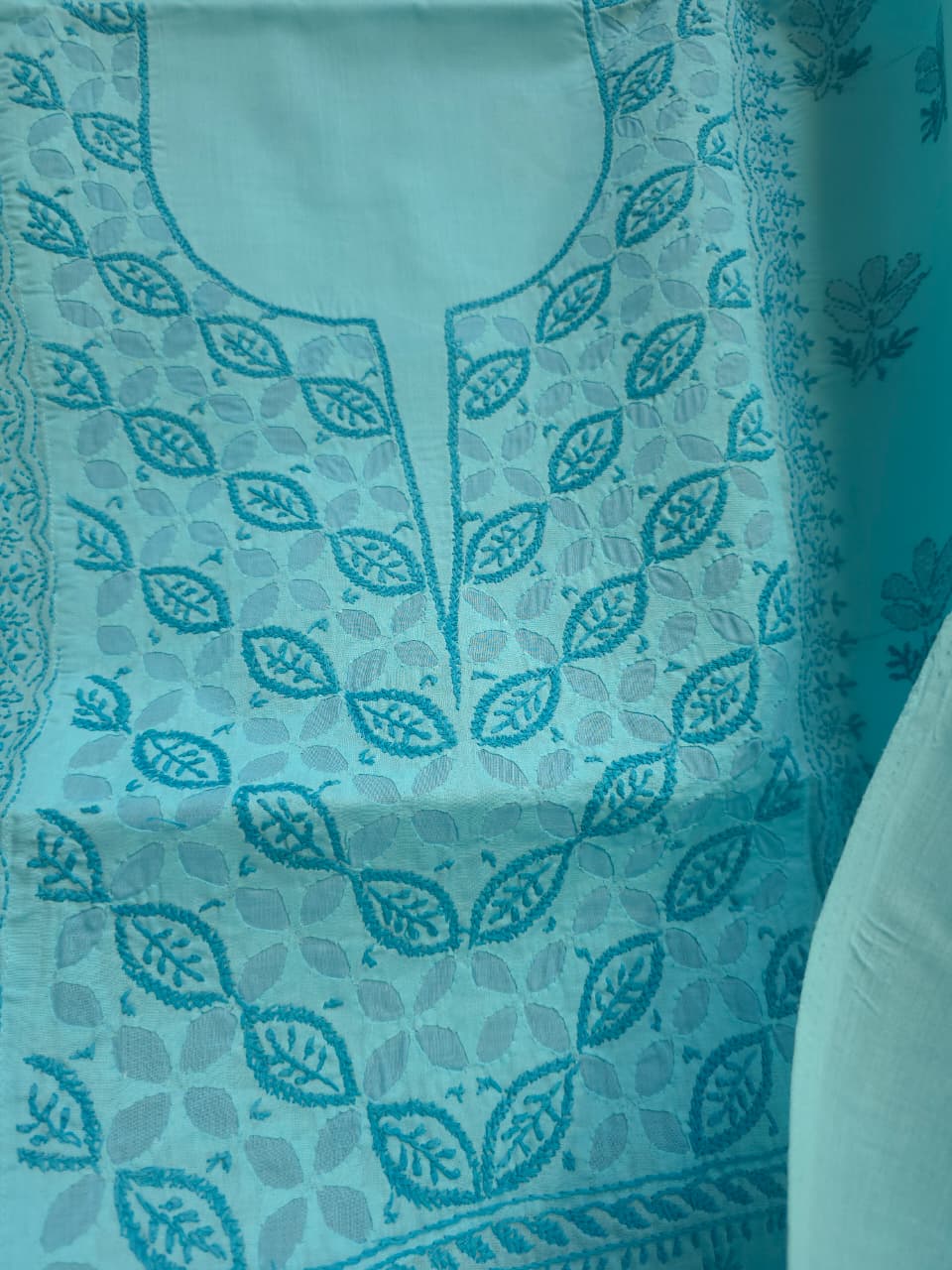 Blue Cotton full set with chikankari and Applique work