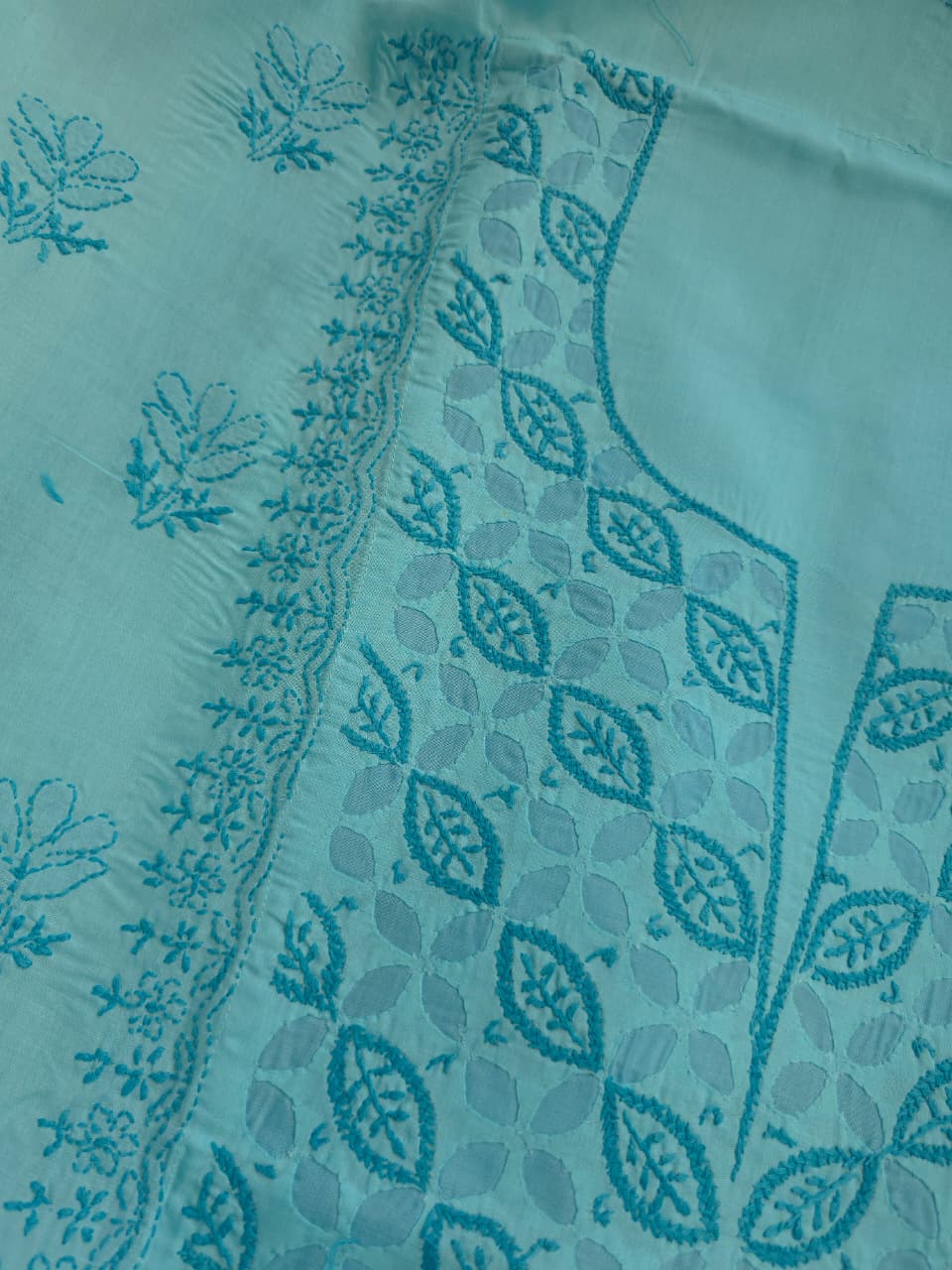 Blue Cotton full set with chikankari and Applique work