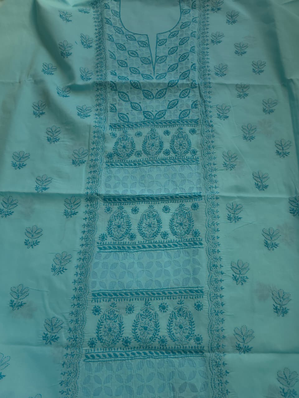 Blue Cotton full set with chikankari and Applique work
