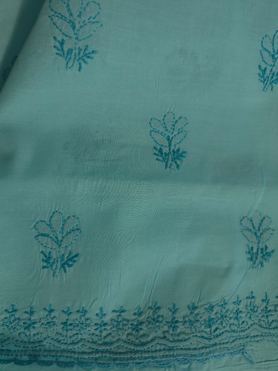 Blue Cotton full set with chikankari and Applique work