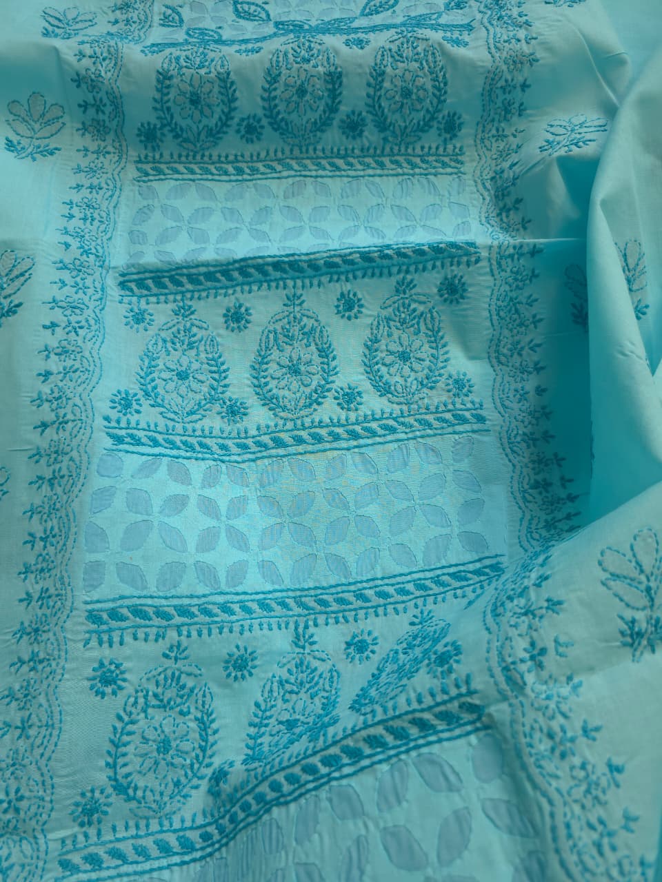 Blue Cotton full set with chikankari and Applique work