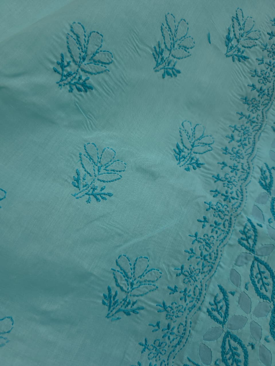 Blue Cotton full set with chikankari and Applique work