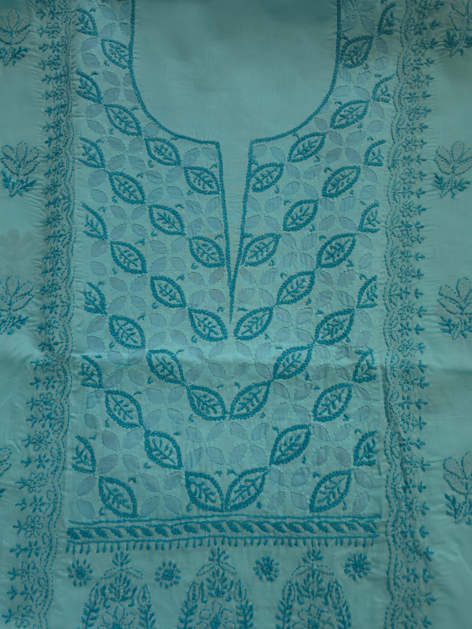 Blue Cotton full set with chikankari and Applique work