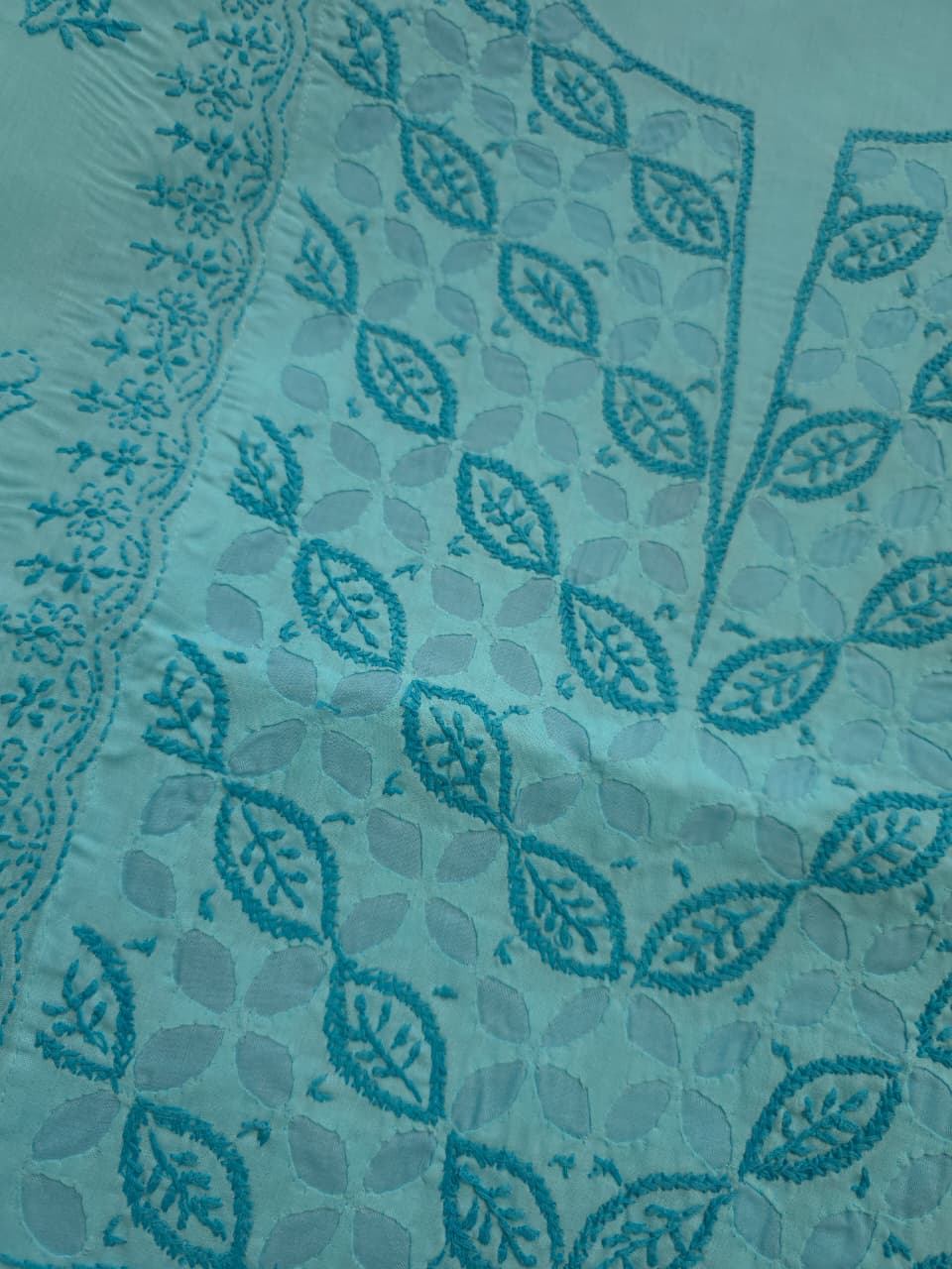 Blue Cotton full set with chikankari and Applique work