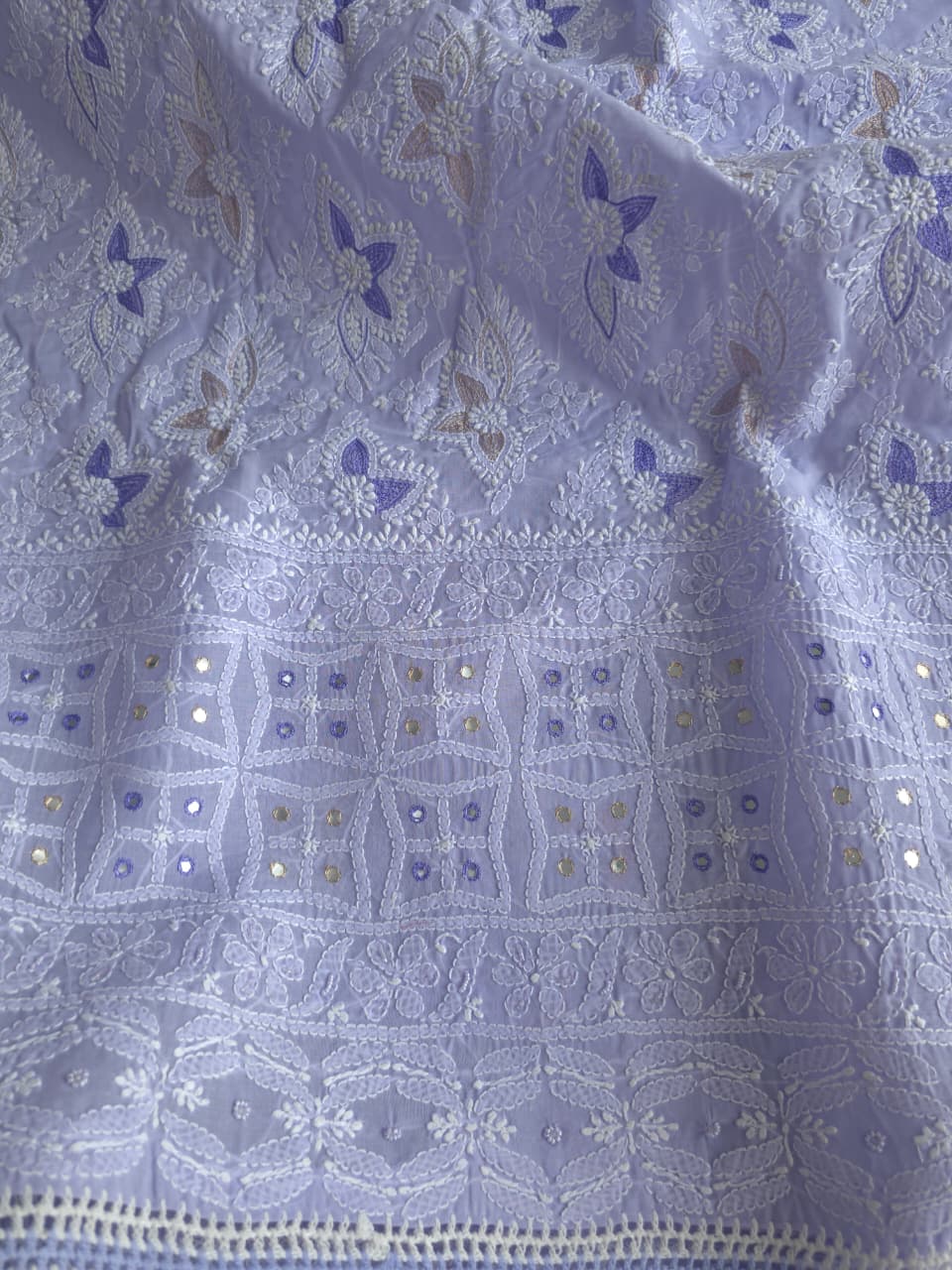 Lavender Cotton full suit with chikankari and embellishments