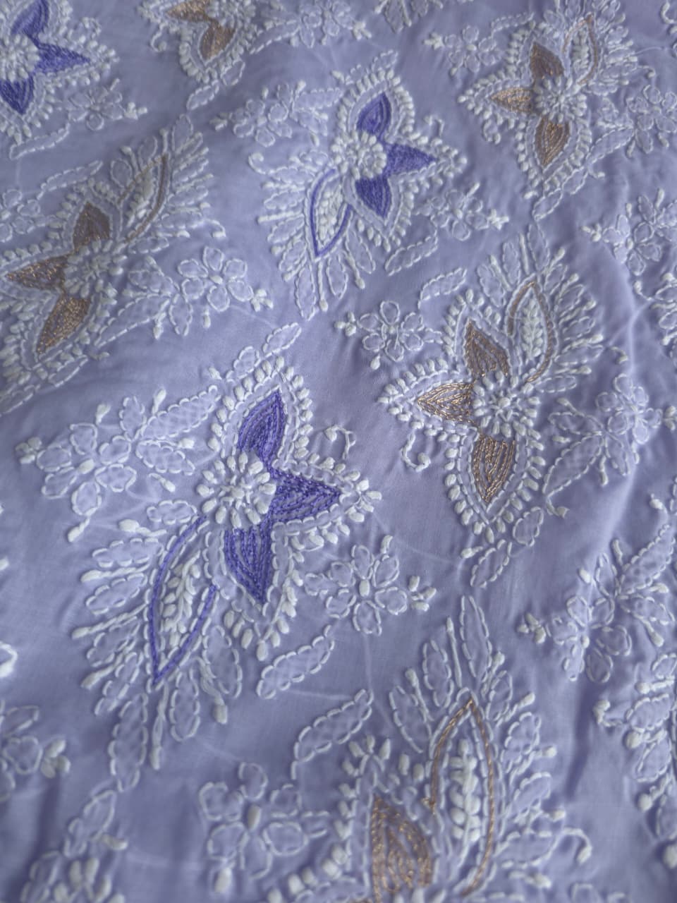 Lavender Cotton full suit with chikankari and embellishments