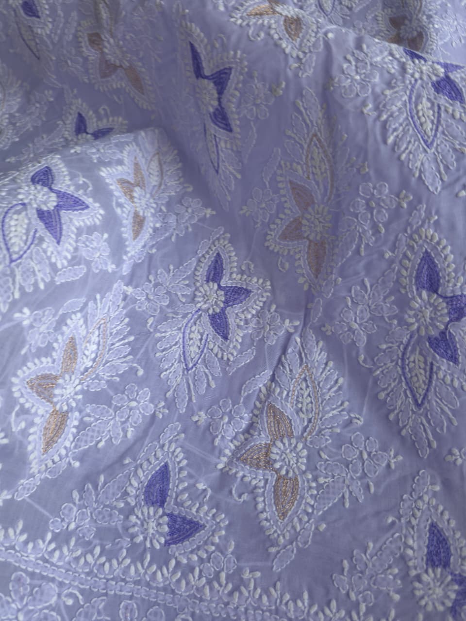 Lavender Cotton full suit with chikankari and embellishments