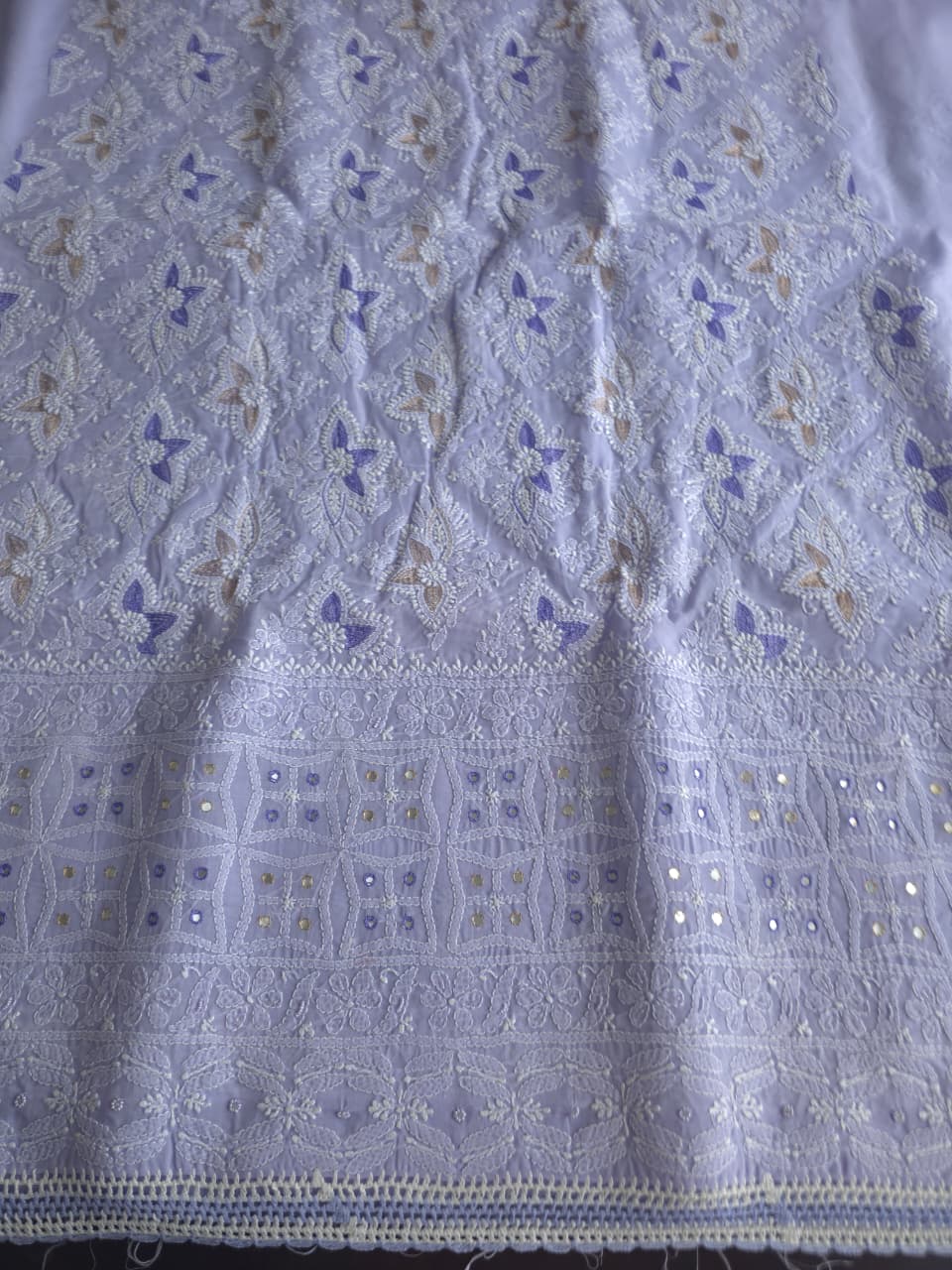 Lavender Cotton full suit with chikankari and embellishments