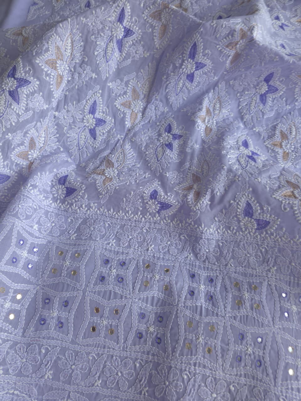 Lavender Cotton full suit with chikankari and embellishments