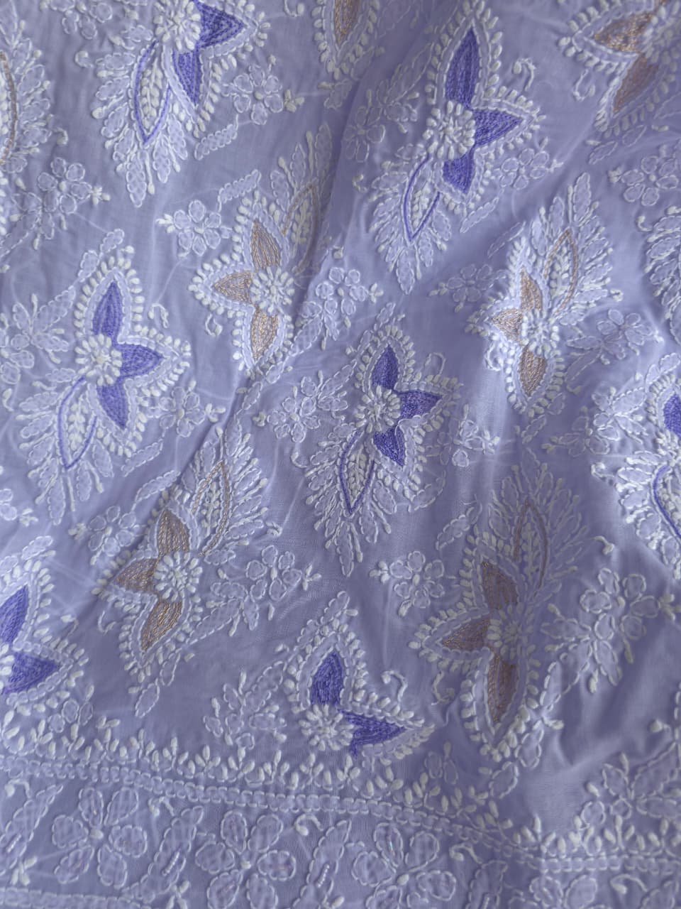 Lavender Cotton full suit with chikankari and embellishments