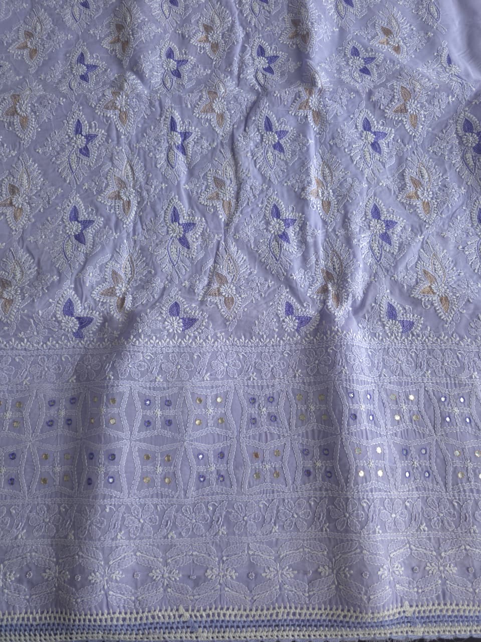 Lavender Cotton full suit with chikankari and embellishments