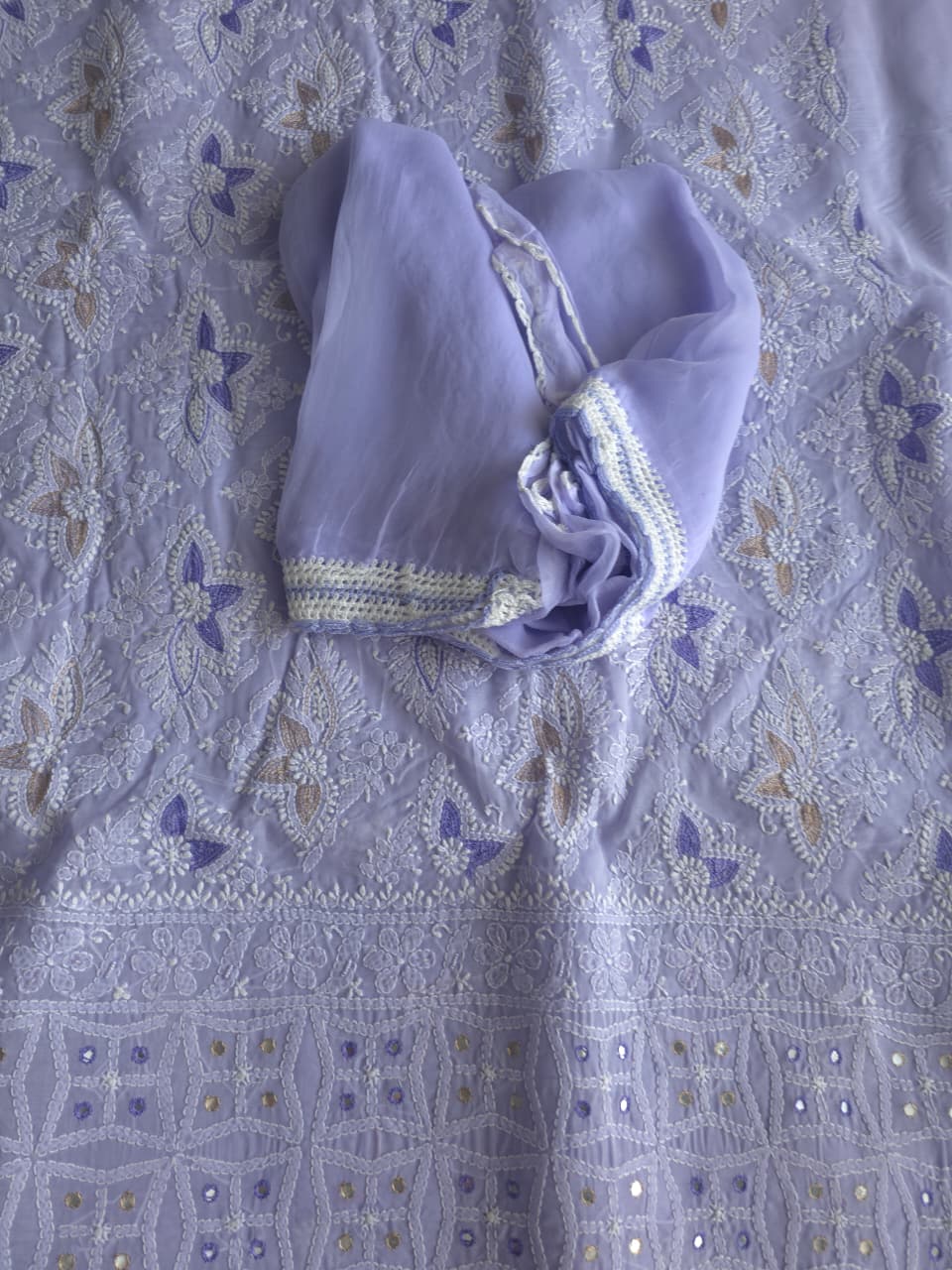 Lavender Cotton full suit with chikankari and embellishments