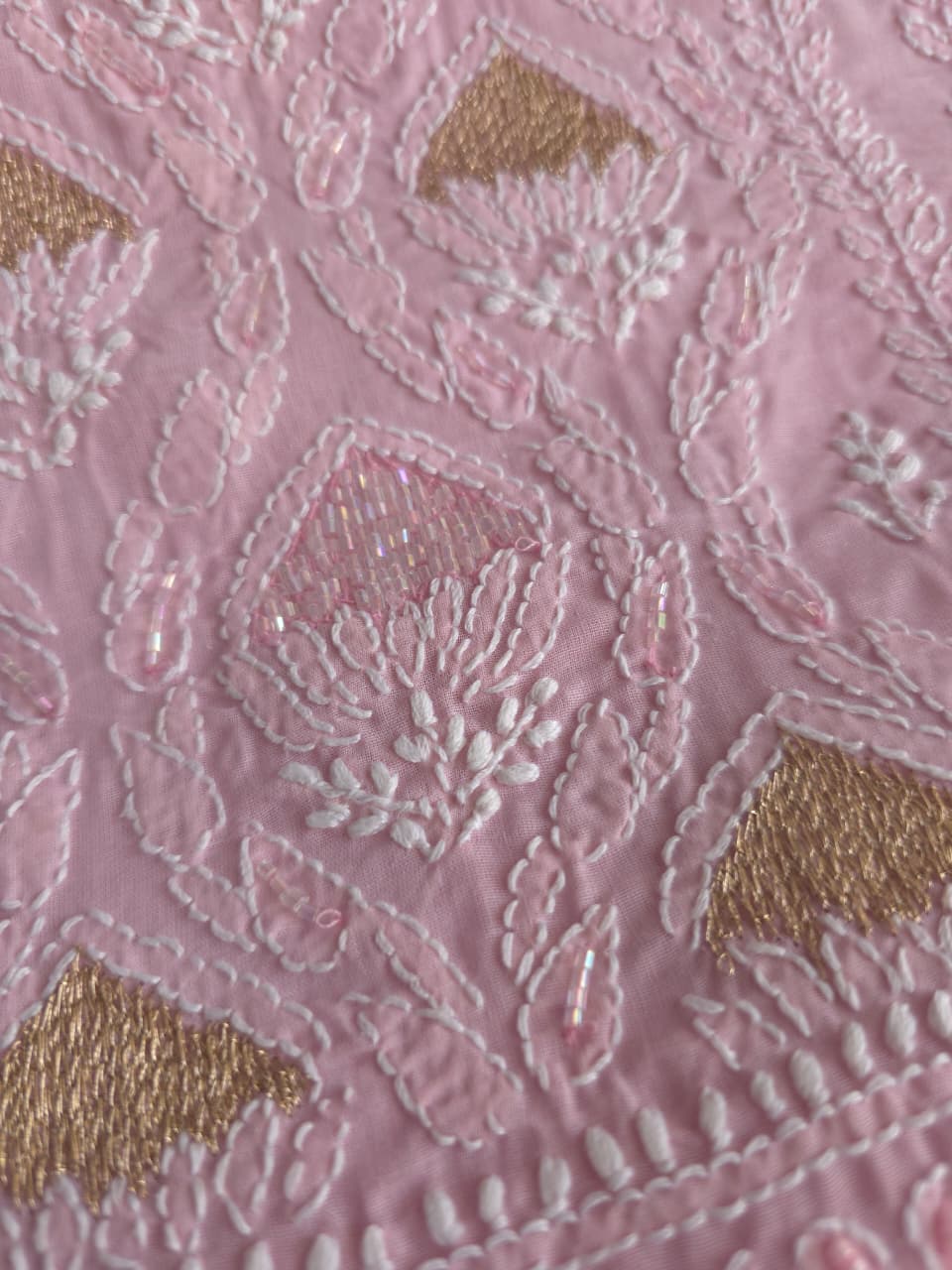 Rose Pink cotton Full set with Heavy chikankari and embellishments