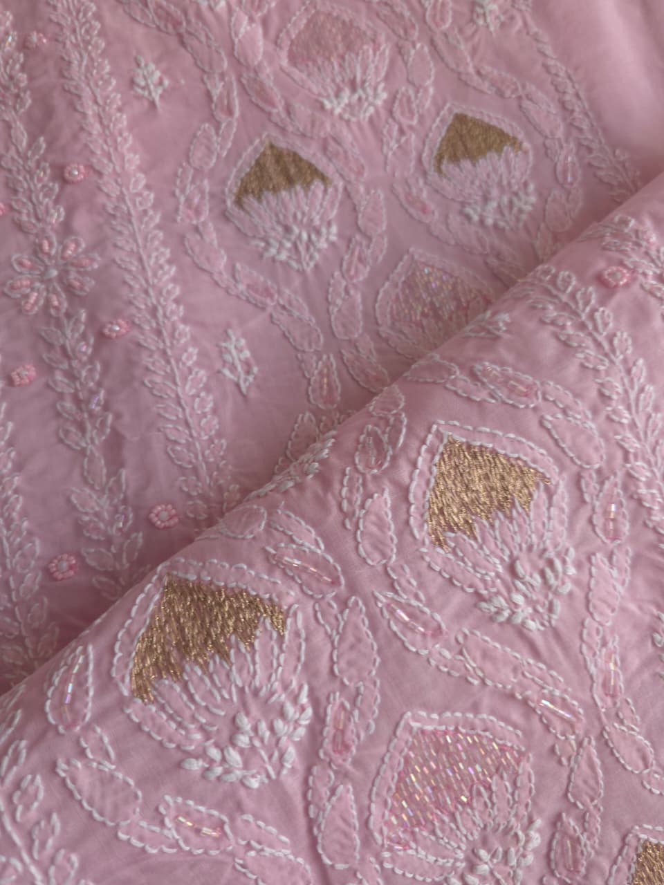 Rose Pink cotton Full set with Heavy chikankari and embellishments
