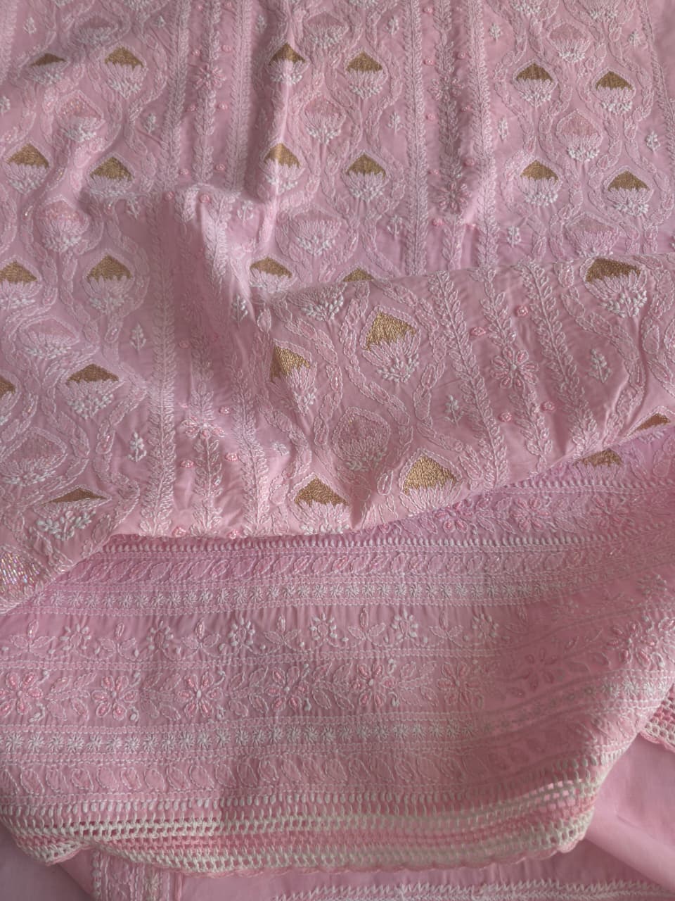 Rose Pink cotton Full set with Heavy chikankari and embellishments