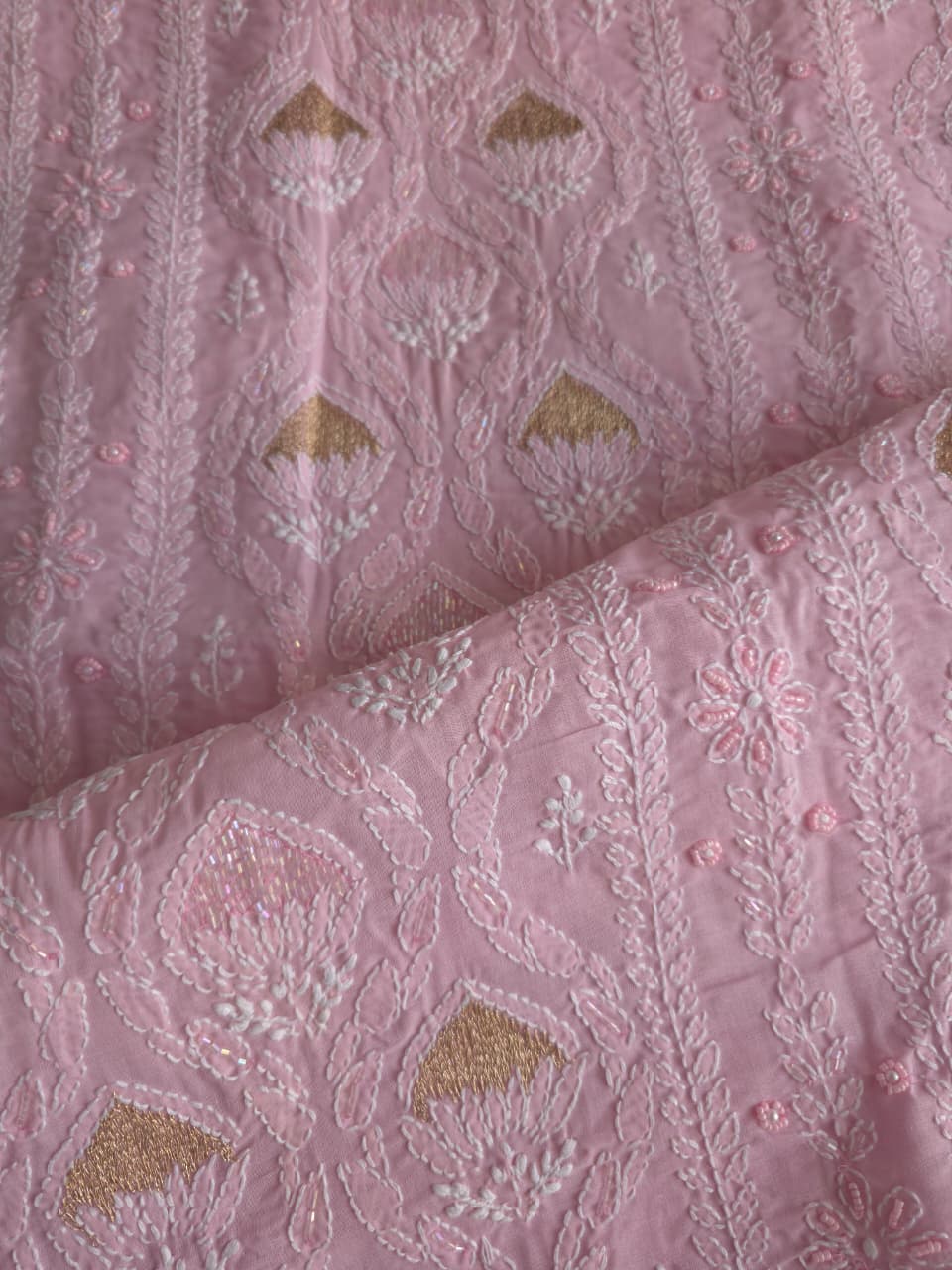 Rose Pink cotton Full set with Heavy chikankari and embellishments