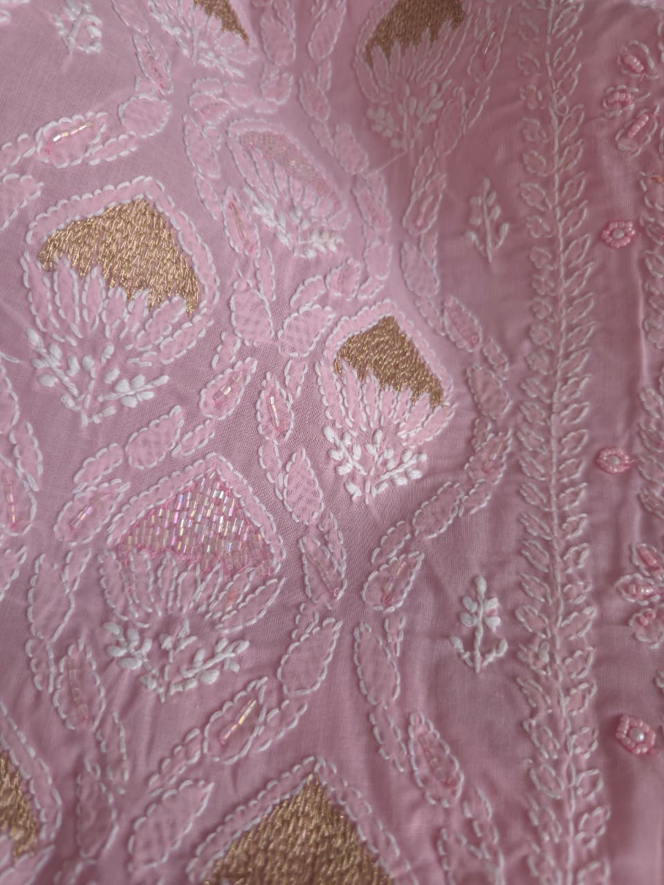 Rose Pink cotton Full set with Heavy chikankari and embellishments