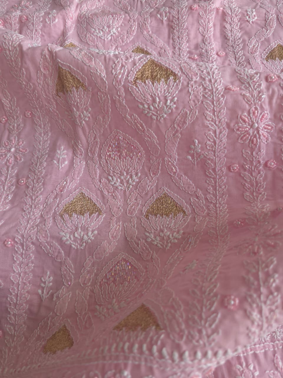 Rose Pink cotton Full set with Heavy chikankari and embellishments