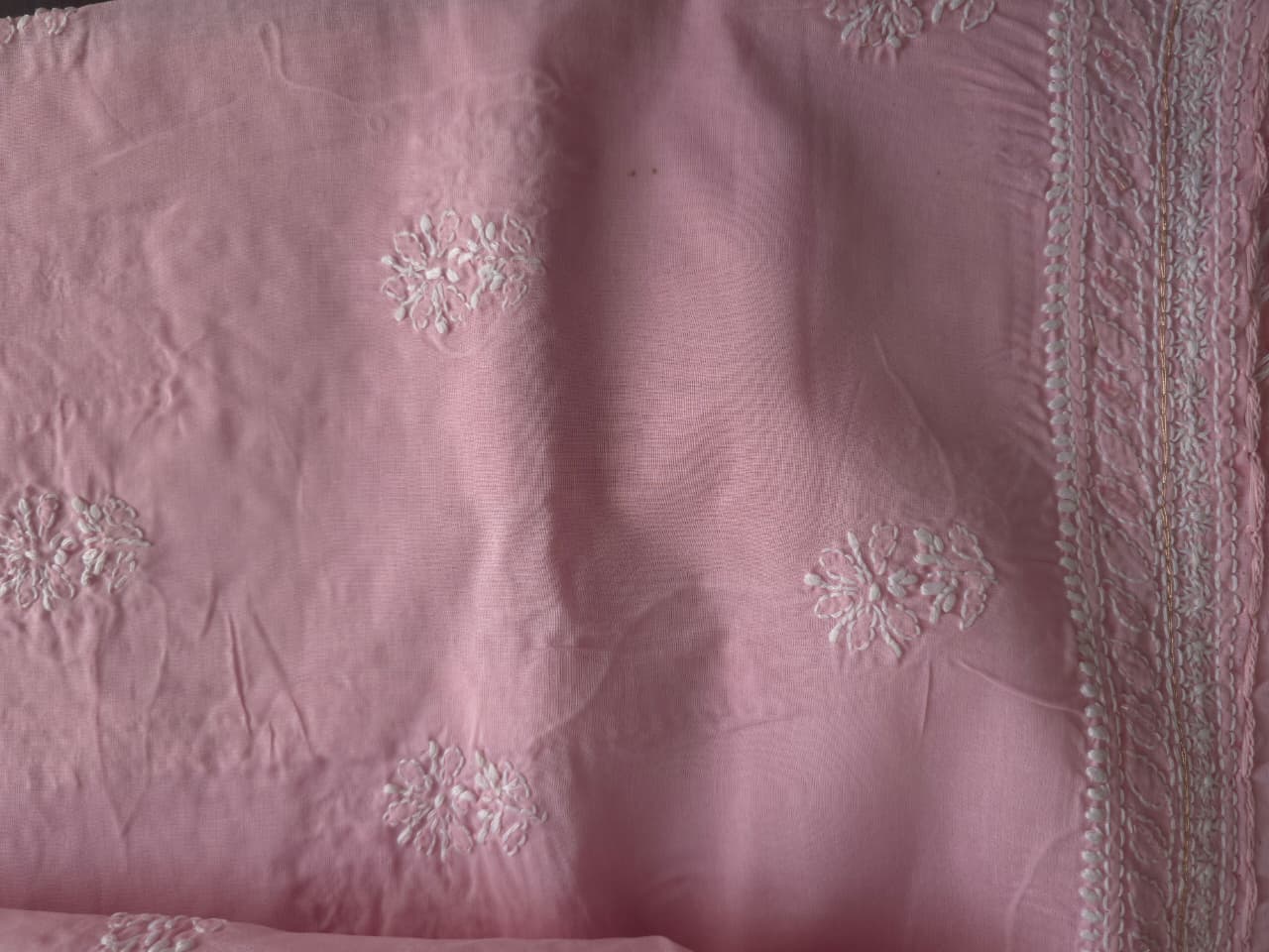 Rose Pink cotton Full set with Heavy chikankari and embellishments