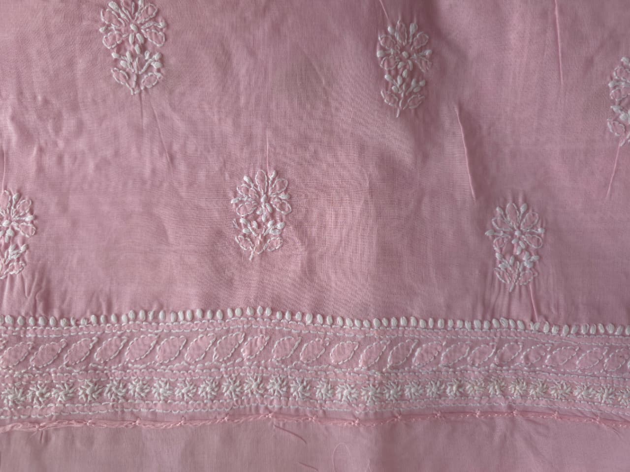 Rose Pink cotton Full set with Heavy chikankari and embellishments