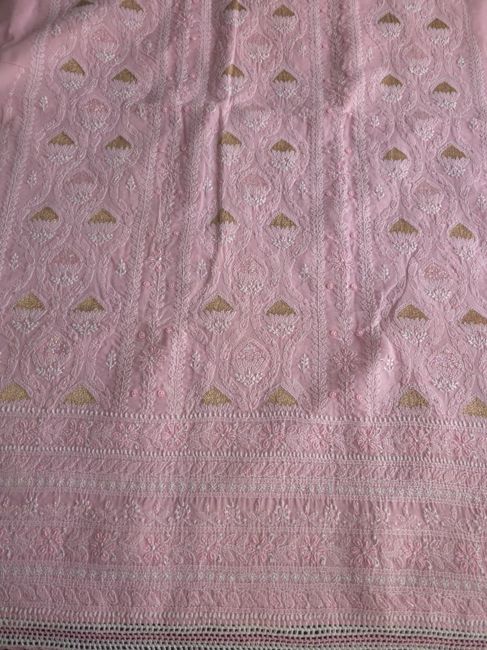 Rose Pink cotton Full set with Heavy chikankari and embellishments