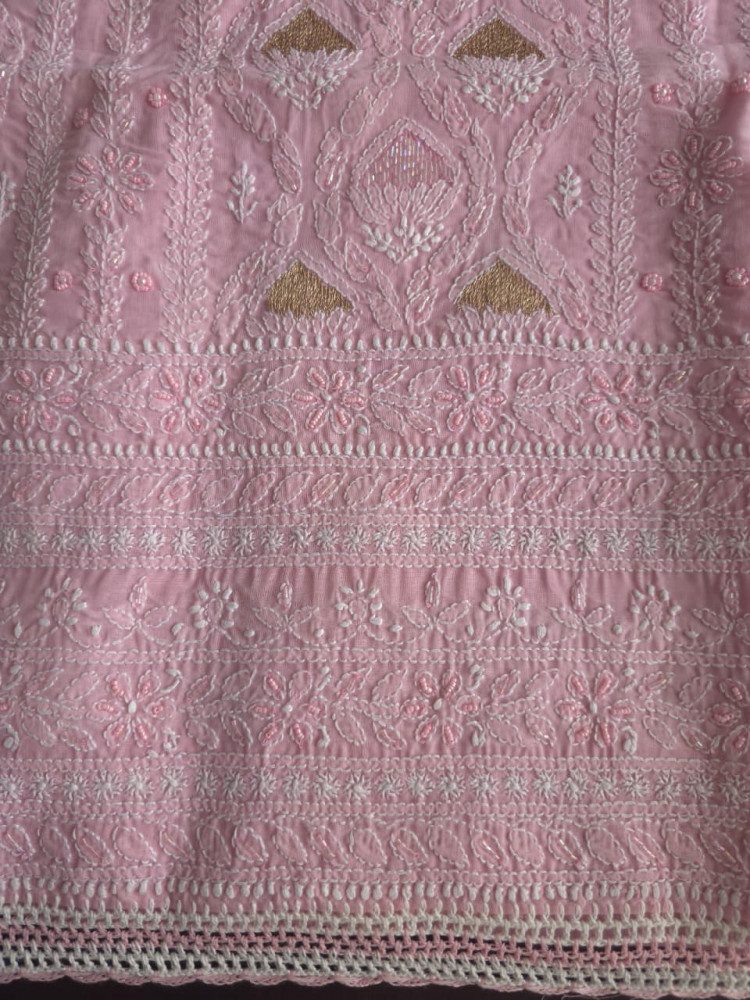 Image of Rose Pink cotton Full set with Heavy chikankari and embellishments