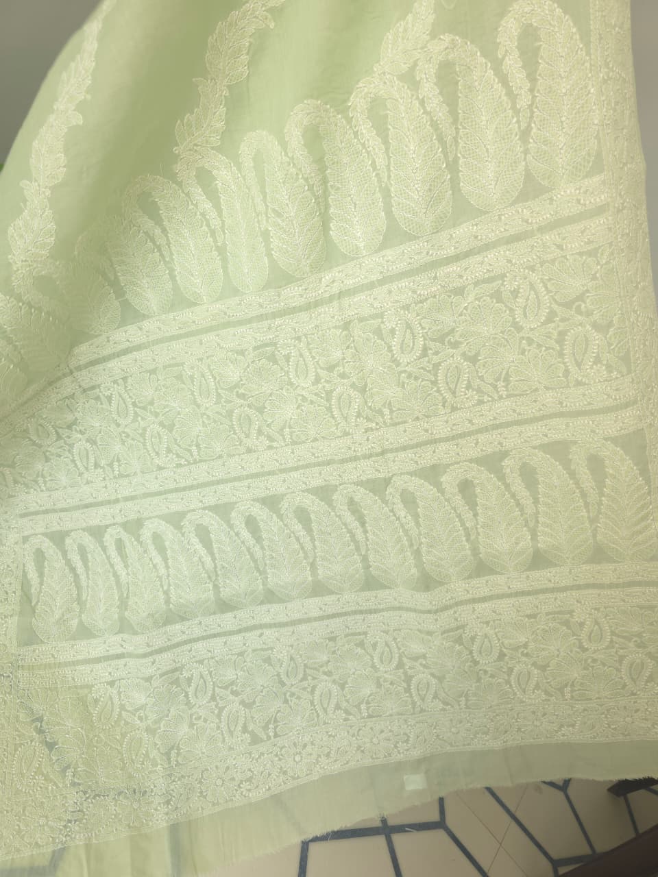 Sage Green Cotton Saree with Beautiful chikankari