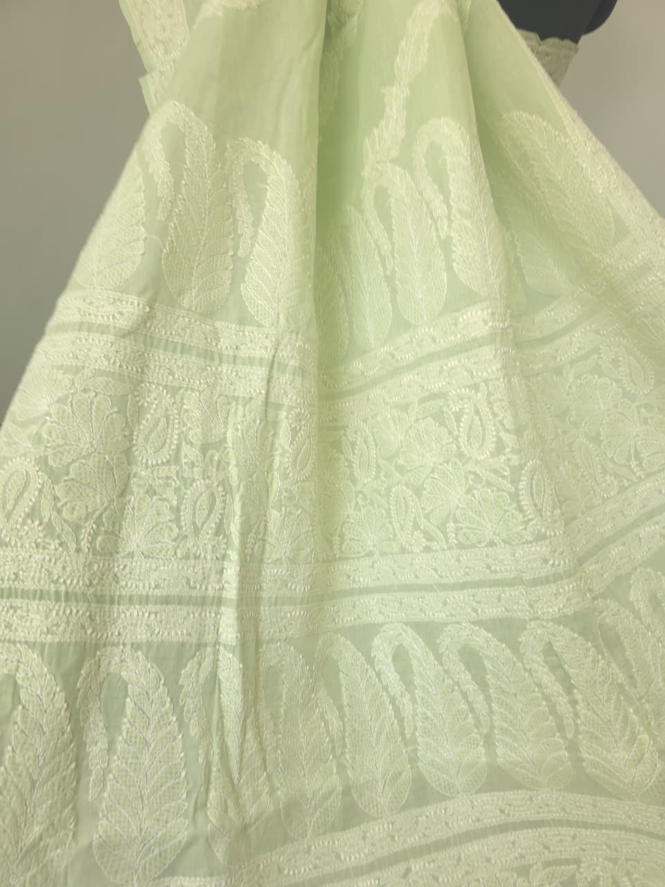 Sage Green Cotton Saree with Beautiful chikankari