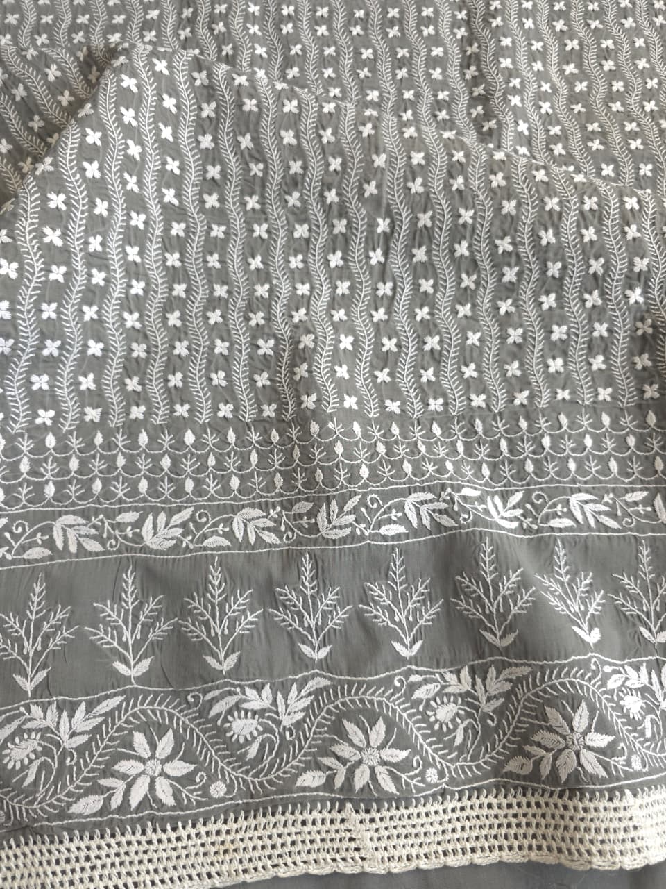 Grey cotton full set with extremely fine chikankari work