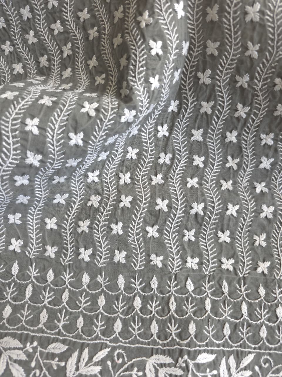 Grey cotton full set with extremely fine chikankari work