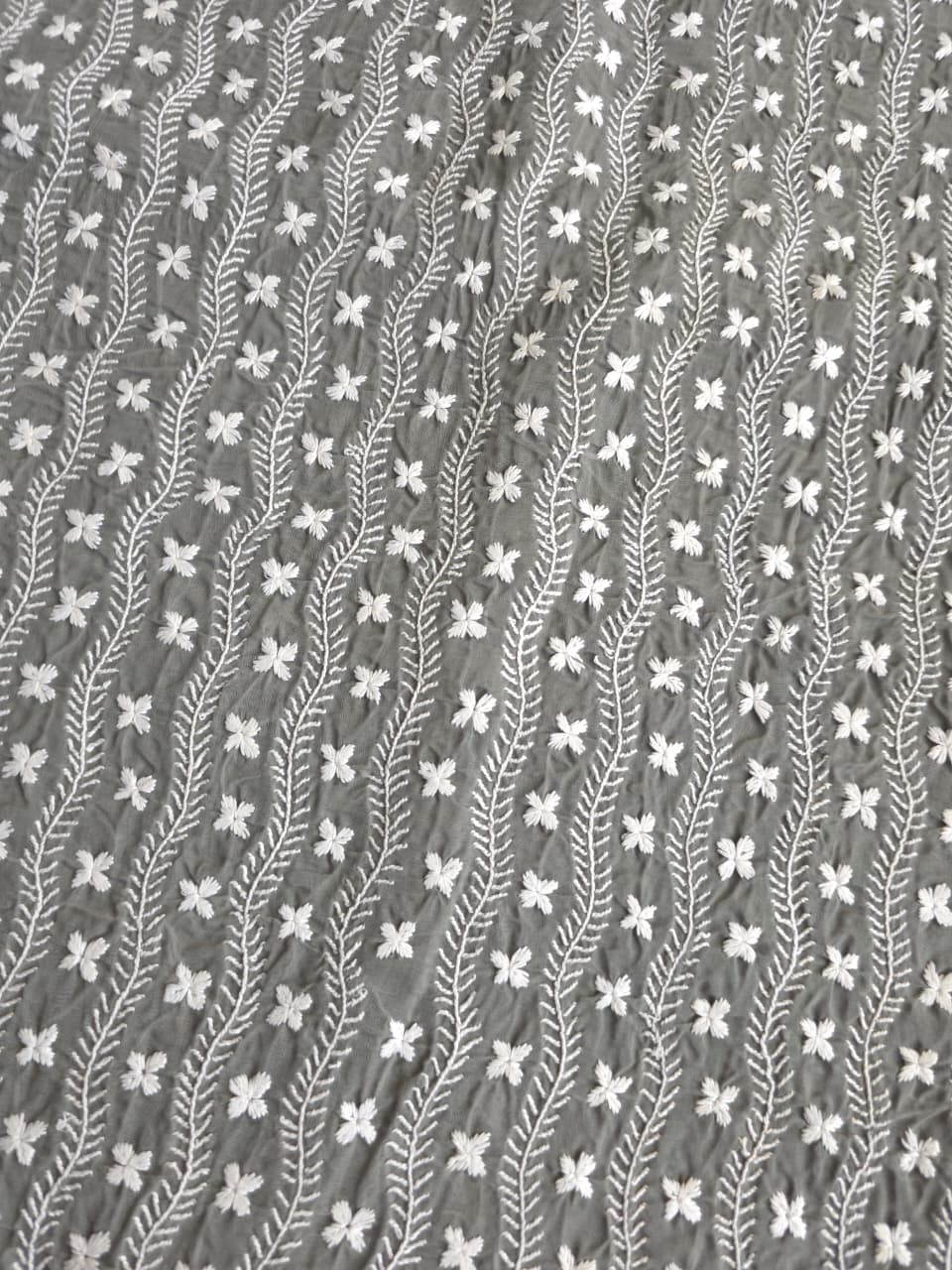 Grey cotton full set with extremely fine chikankari work