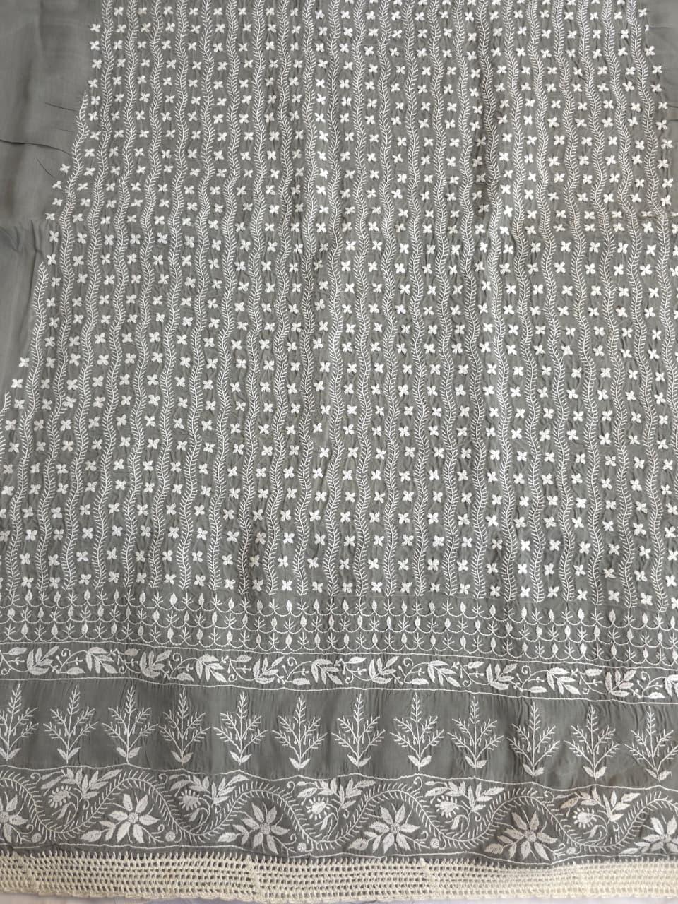 Grey cotton full set with extremely fine chikankari work