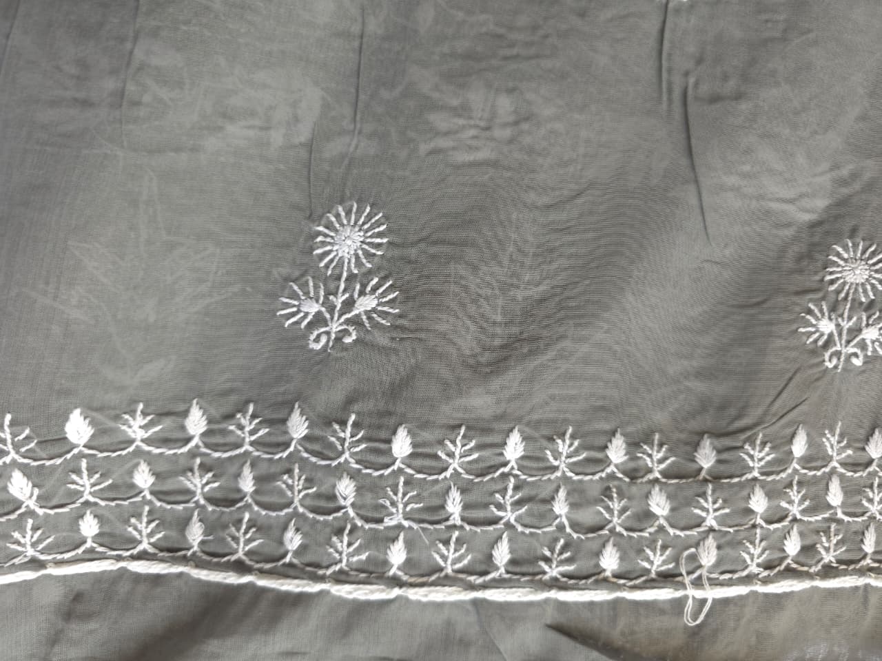 Grey cotton full set with extremely fine chikankari work