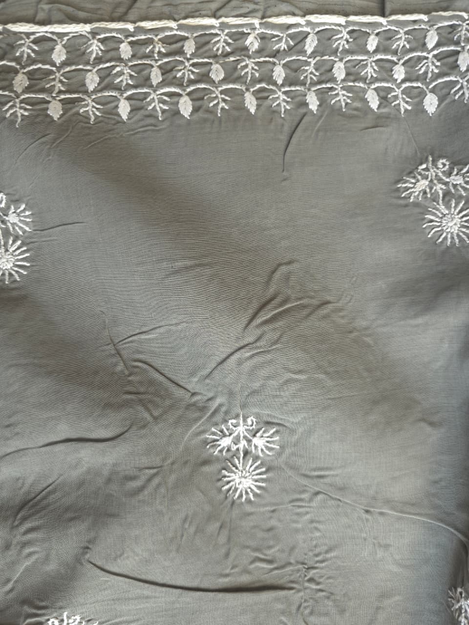 Grey cotton full set with extremely fine chikankari work