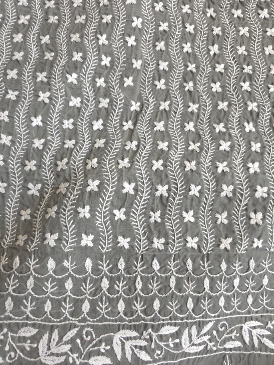Grey cotton full set with extremely fine chikankari work