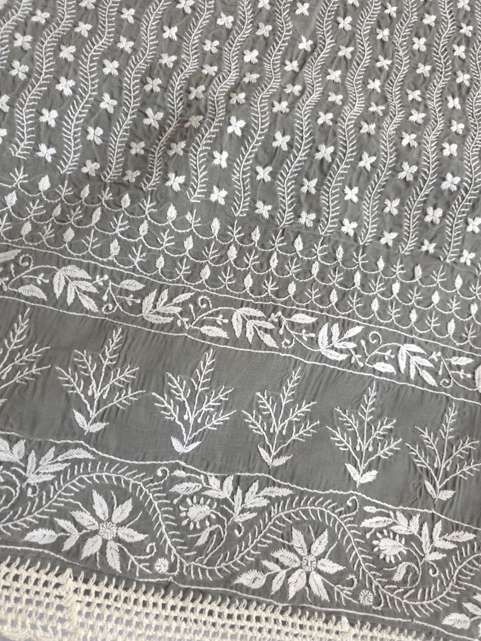 Grey cotton full set with extremely fine chikankari work