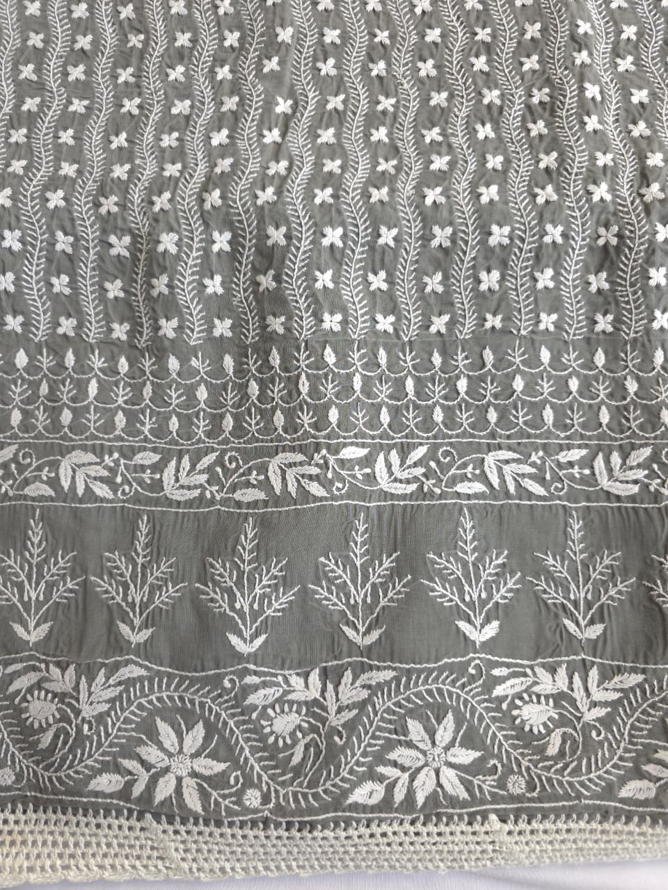 Grey cotton full set with extremely fine chikankari work