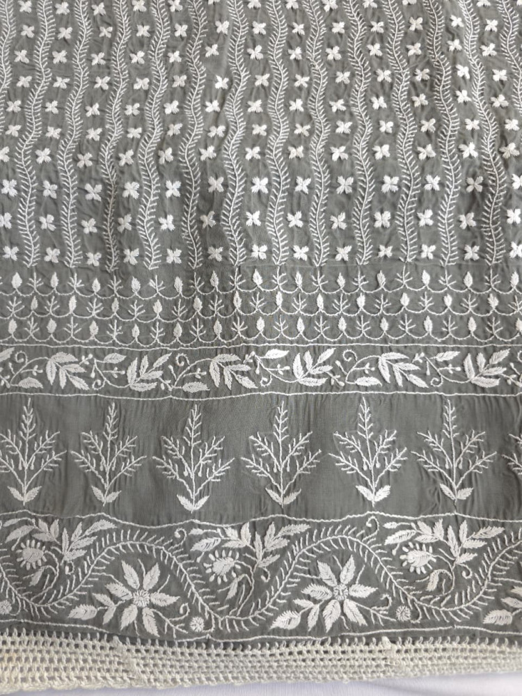 Image of Grey cotton full set with extremely fine chikankari work